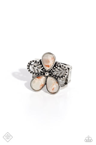 FREE-SPIRITED FORMAL - BLUE AND WHITE STONE SILVER FLORAL RING - PAPARAZZI JULY 2023