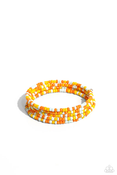 COILED CANDY - YELLOW ORANGE BLUE SEED BEAD COIL BRACELET - PAPARAZZI
