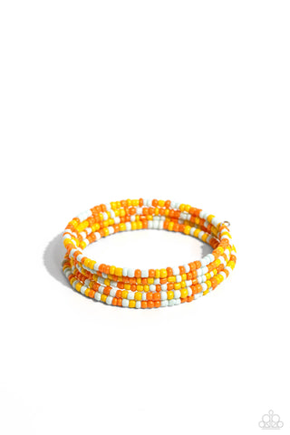 COILED CANDY - YELLOW ORANGE BLUE SEED BEAD COIL BRACELET - PAPARAZZI