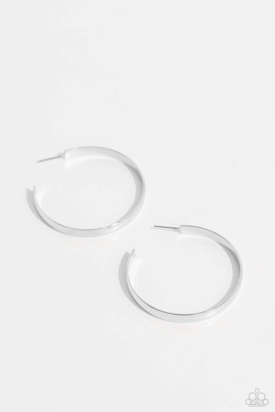SLEEK SYMMETRY - SILVER FLAT HOOP EARRINGS - PAPARAZZI
