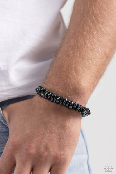 MONOCHROMATIC MECHANIC - BLACK GUNMETAL BEAD URBAN STRETCHY BRACELET - PAPARAZZI