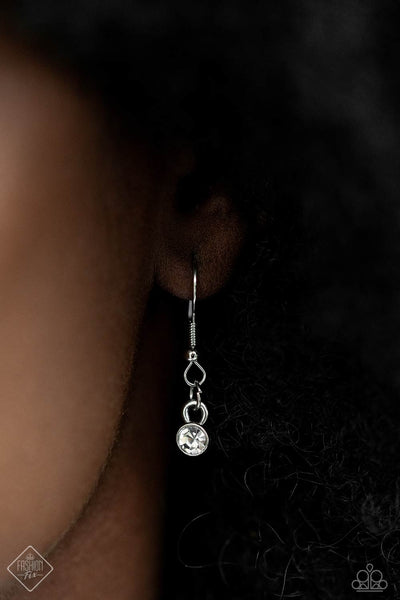 LAYERED LOYALTY - WHITE RHINESTONE SILVER CHAIN LAYERED SHORT NECKLACE - PAPARAZZI - FASHION FIX OCTOBER 2023