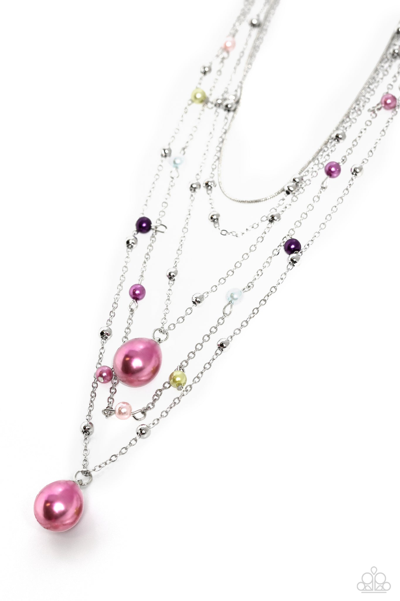 SASS WITH FLYING COLORS - MULTI PINK BLUE PURPLE PEARL SILVER LAYERED NECKLACE - PAPARAZZI