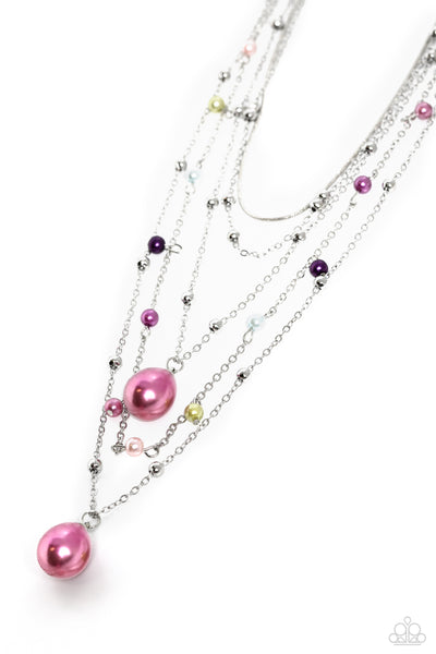 SASS WITH FLYING COLORS - MULTI PINK BLUE PURPLE PEARL SILVER LAYERED NECKLACE - PAPARAZZI