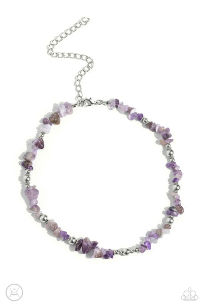 CARVED CONFIDENCE - PURPLE STONE SILVER CHOKER NECKLACE - PAPARAZZI