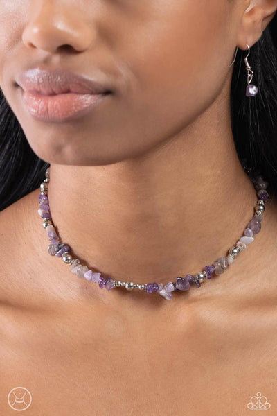 CARVED CONFIDENCE - PURPLE STONE SILVER CHOKER NECKLACE - PAPARAZZI