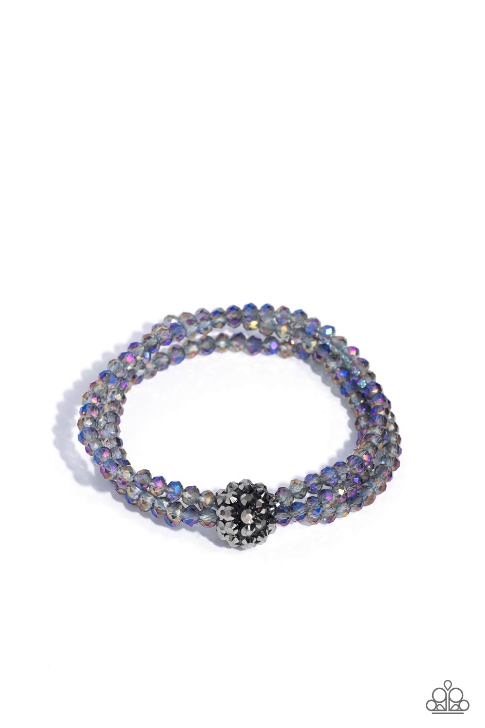 TWISTED THEME - MULTI OIL SPILL AND HEMATITE BEAD STRETCHY BRACELET - PAPARAZZI