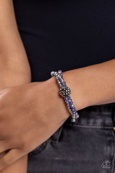 TWISTED THEME - MULTI OIL SPILL AND HEMATITE BEAD STRETCHY BRACELET - PAPARAZZI
