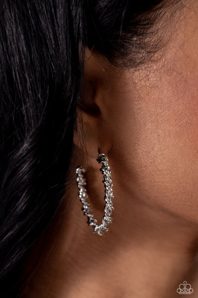 BRAIDED BRAVADO - SILVER TWISTED HOOP EARRINGS - PAPARAZZI