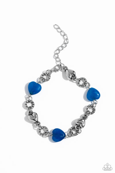I CAN FEEL YOUR HEARTBEAT - BLUE STONE HEART SILVER BRACELET - PAPARAZZI