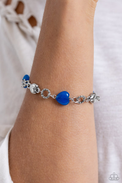 I CAN FEEL YOUR HEARTBEAT - BLUE STONE HEART SILVER BRACELET - PAPARAZZI