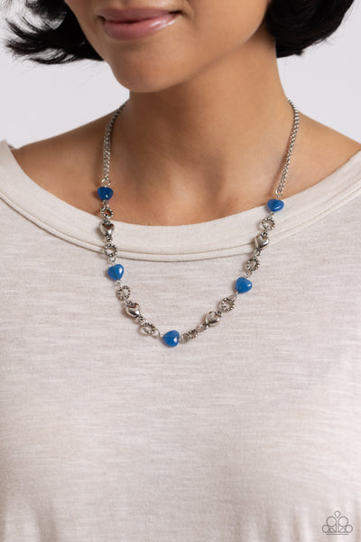 MY HEARTBEAT WILL GO ON - BLUE STONE HEART SILVER SHORT NECKLACE - PAPARAZZI