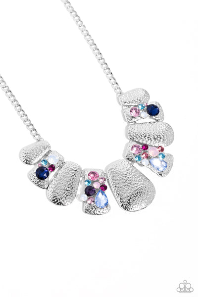 MULTICOLORED MAYHEM - MULTI BLUE PINK GEM SILVER PLATE SHORT NECKLACE - PAPARAZZI - LIFE OF THE PARTY JANUARY 2024