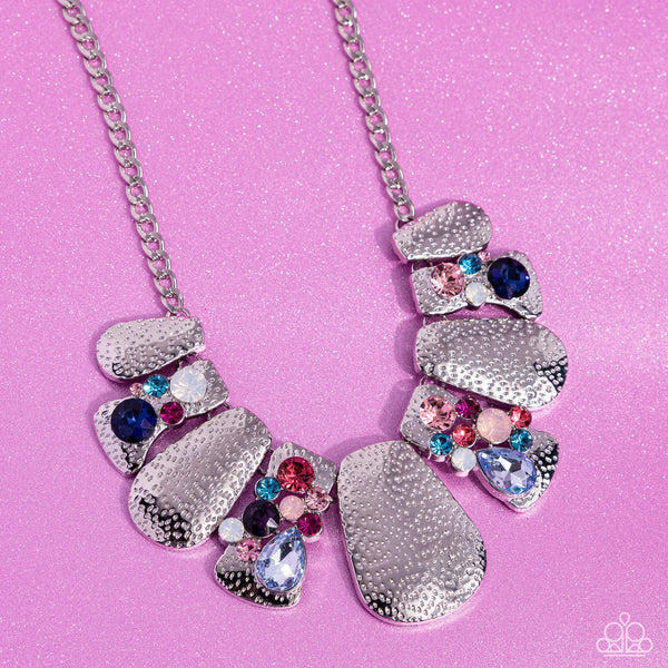 MULTICOLORED MAYHEM - MULTI BLUE PINK GEM SILVER PLATE SHORT NECKLACE - PAPARAZZI - LIFE OF THE PARTY JANUARY 2024