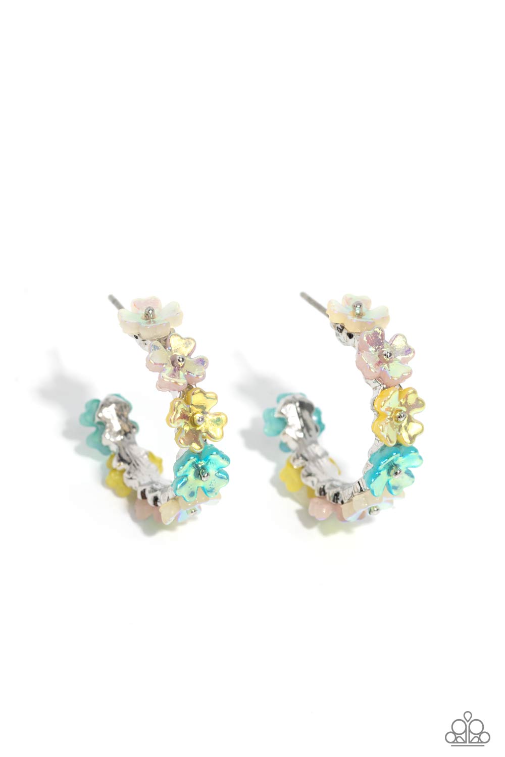 FLORAL FOCUS - MULTI TINY FLORAL HOOP EARRINGS - PAPARAZZI