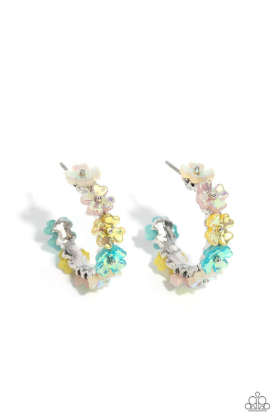 FLORAL FOCUS - MULTI TINY FLORAL HOOP EARRINGS - PAPARAZZI