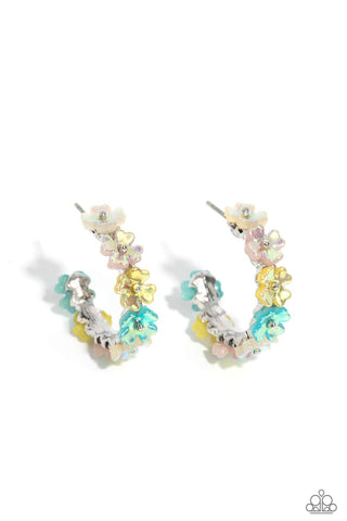 FLORAL FOCUS - MULTI TINY FLORAL HOOP EARRINGS - PAPARAZZI