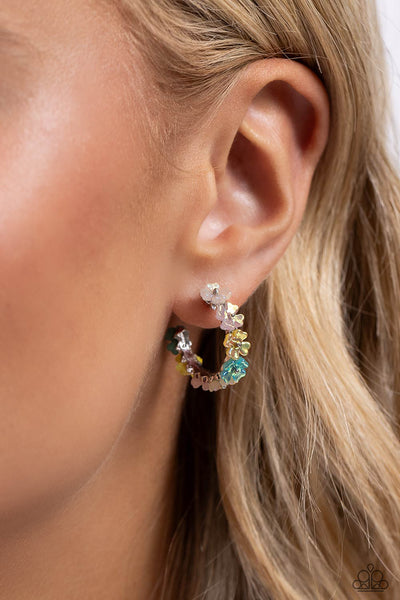 FLORAL FOCUS - MULTI TINY FLORAL HOOP EARRINGS - PAPARAZZI