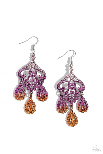 CHANDELIER COMMAND - MULTI PINK PURPLE ORANGE OMBRE RHINESTONE EARRINGS - PAPARAZZI