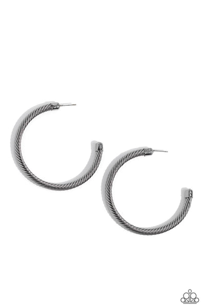 ROPED IN RADIANCE - BLACK GUNMETAL HOOP EARRINGS - PAPARAZZI