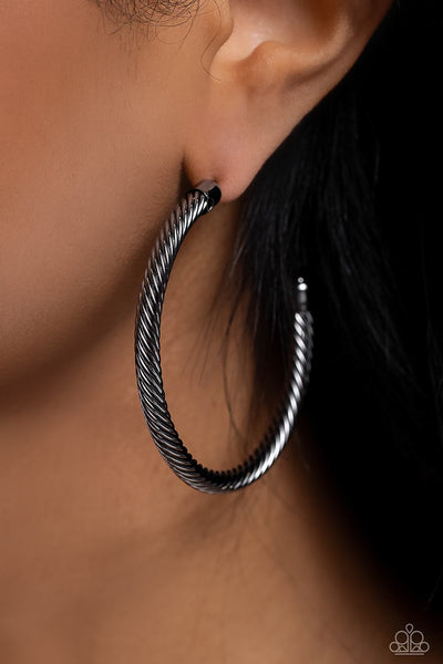 ROPED IN RADIANCE - BLACK GUNMETAL HOOP EARRINGS - PAPARAZZI
