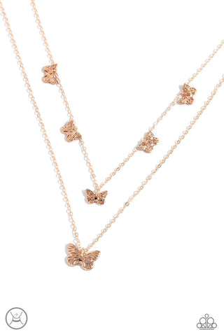 BUTTERFLY BEACON - ROSE GOLD LAYERED SHORT NECKLACE - PAPARAZZI