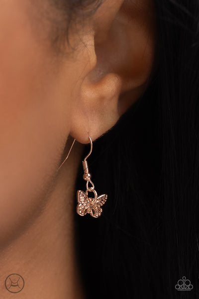 BUTTERFLY BEACON - ROSE GOLD LAYERED SHORT NECKLACE - PAPARAZZI