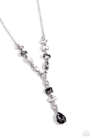 DREAMY DOWRY - SILVER AND WHITE GEM PEARL Y SHORT NECKLACE - PAPARAZZI