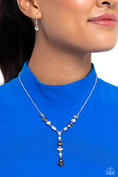 DREAMY DOWRY - SILVER AND WHITE GEM PEARL Y SHORT NECKLACE - PAPARAZZI