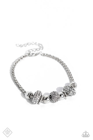 DRAPED DEDICATION - WHITE RHINESTONE SILVER BRACELET - PAPARAZZI - FASHION FIX OCTOBER 2023