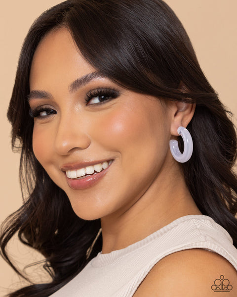 GLASSY GAZE - WHITE ACRYLIC HOOP EARRINGS - PAPARAZZI