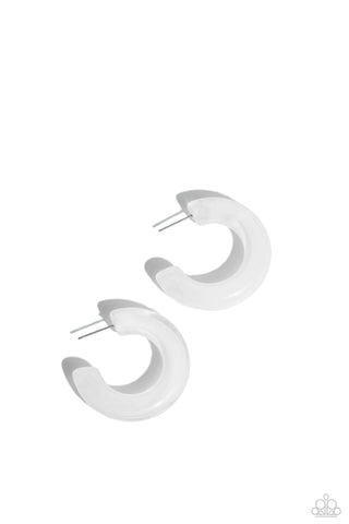 GLASSY GAZE - WHITE ACRYLIC HOOP EARRINGS - PAPARAZZI