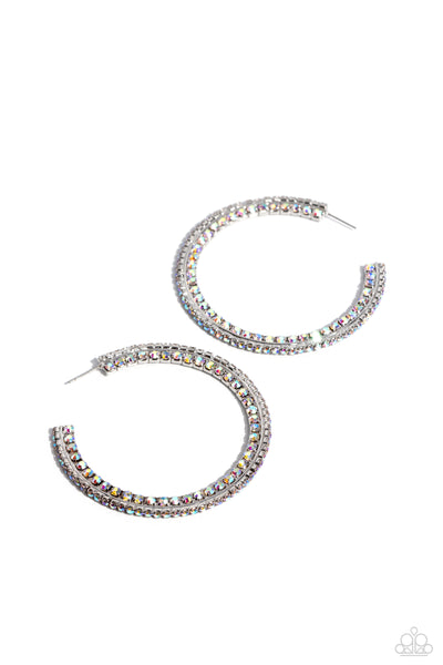 SCINTILLATING SASS - MULTI IRIDESCENT RHINESTONE SILVER HOOP EARRINGS - PAPARAZZI