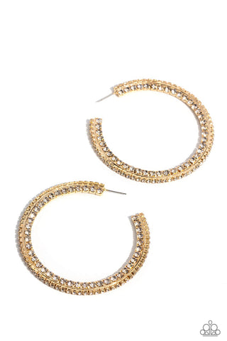 SCINTILLATING SASS - GOLD FRAME WHITE RHINESTONE HOOP EARRINGS - PAPARAZZI Sass - Gold