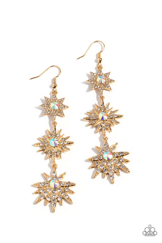 STELLAR SERIES - GOLD IRIDESCENT RHINESTONE STAR EARRINGS - PAPARAZZI