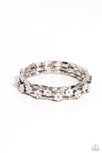 SCATTERED SPRINGTIME - WHITE FLOWER SILVER STRETCHY BRACELET - PAPARAZZI
