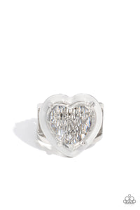 HALLMARK HEART - WHITE HEART GEM SILVER RING - PAPARAZZI