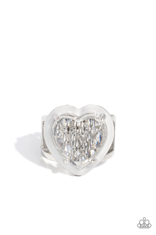 HALLMARK HEART - WHITE HEART GEM SILVER RING - PAPARAZZI