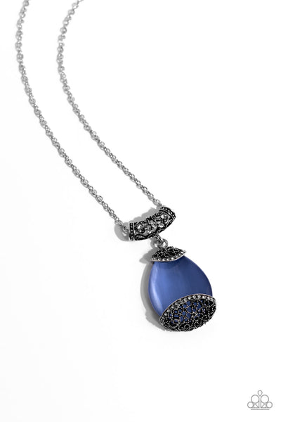 HYPNOTIC HEADLINER - BLUE CAT'S EYE SILVER LONG NECKLACE - PAPARAZZI