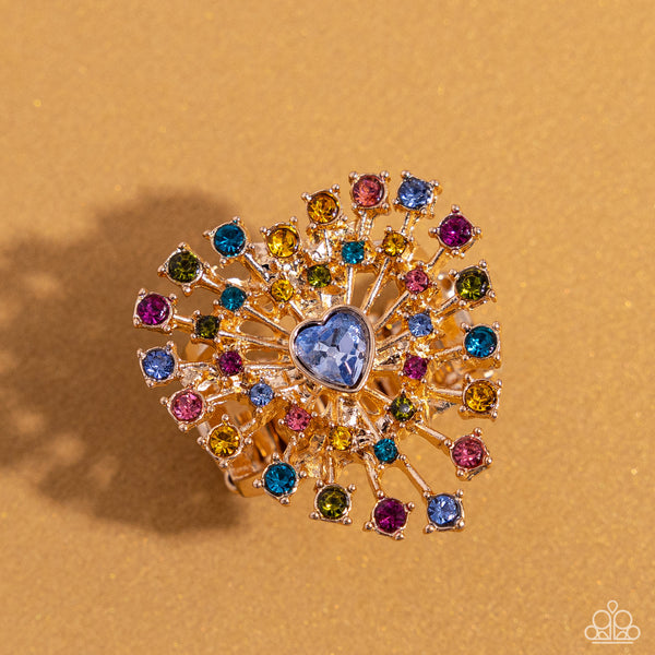 BEWITCHING BEAU - MULTI COLOR RHINESTONE GOLD HEART RING - PAPARAZZI - LIFE OF THE PARTY JANUARY 2024