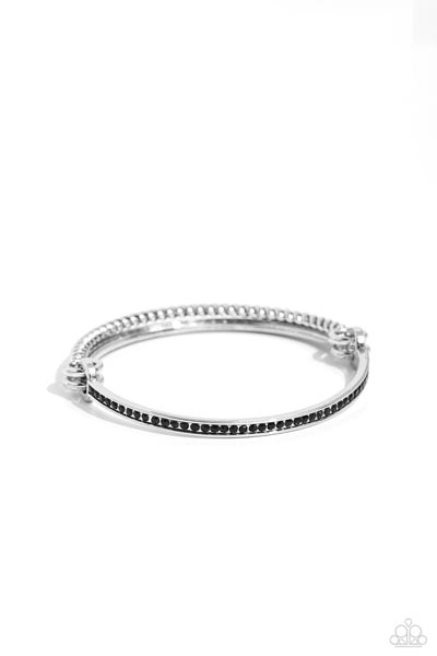 THRILLING TEXTURE - BLACK RHINESTONE SILVER BRACELET - PAPARAZZI