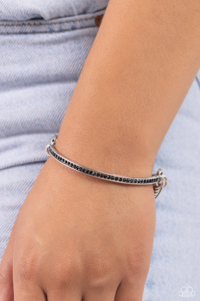 THRILLING TEXTURE - BLACK RHINESTONE SILVER BRACELET - PAPARAZZI
