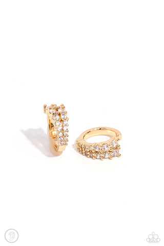 PRONGED PARISIAN - GOLD WHITE RHINESTONE EAR CUFF EARRINGS - PAPARAZZI