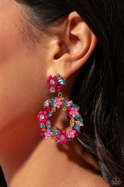 WREATHED IN WILDFLOWERS - MULTI COLOR GEM PINK FLOWER POST EARRINGS - PAPARAZZI - LIFE OF THE PARTY FEBRUARY 2024