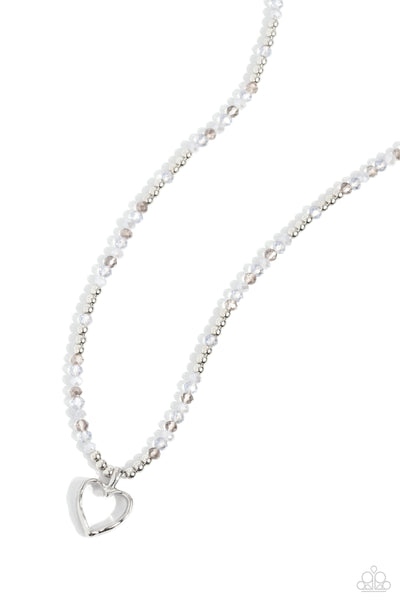 FLASHY FAIRY TALE - SILVER BEAD HEART SHORT NECKLACE - PAPARAZZI
