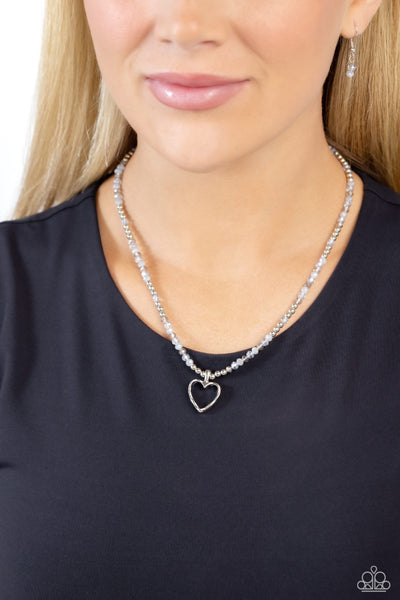 FLASHY FAIRY TALE - SILVER BEAD HEART SHORT NECKLACE - PAPARAZZI