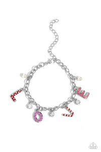 LOVESTRUCK LEISURE - RED GLITTER WHITE PEARL PINK LOVE SILVER BRACELET - PAPARAZZI