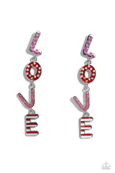 ADMIRABLE ASSORTMENT - RED GLITTER WHITE PEARL PINK LOVE SILVER EARRINGS - PAPARAZZI