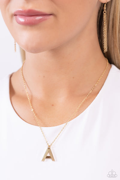 LEAVE YOUR INITIALS - GOLD - A - LETTER ALPHABET SHORT NECKLACE - PAPARAZZI