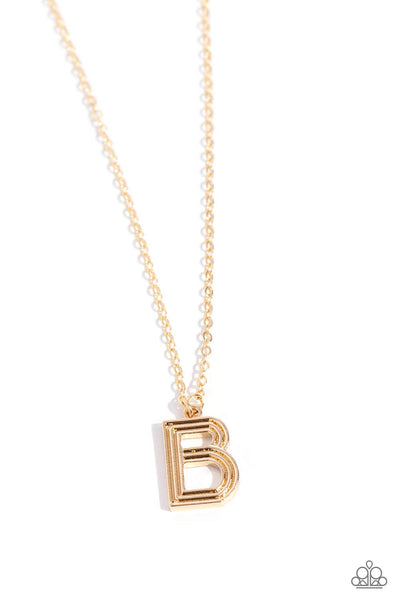 LEAVE YOUR INITIALS - GOLD - B - LETTER ALPHABET SHORT NECKLACE - PAPARAZZI